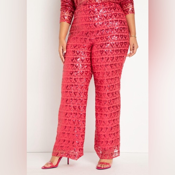 NWT ELOQUII Hot Pink Heart Sequin Top & Pants Set! Size 16 - Picture 6 of 7